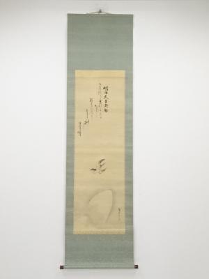 益田柳外筆　時鳥図（岡山高蔭賛）　肉筆絹本掛軸（箱付）